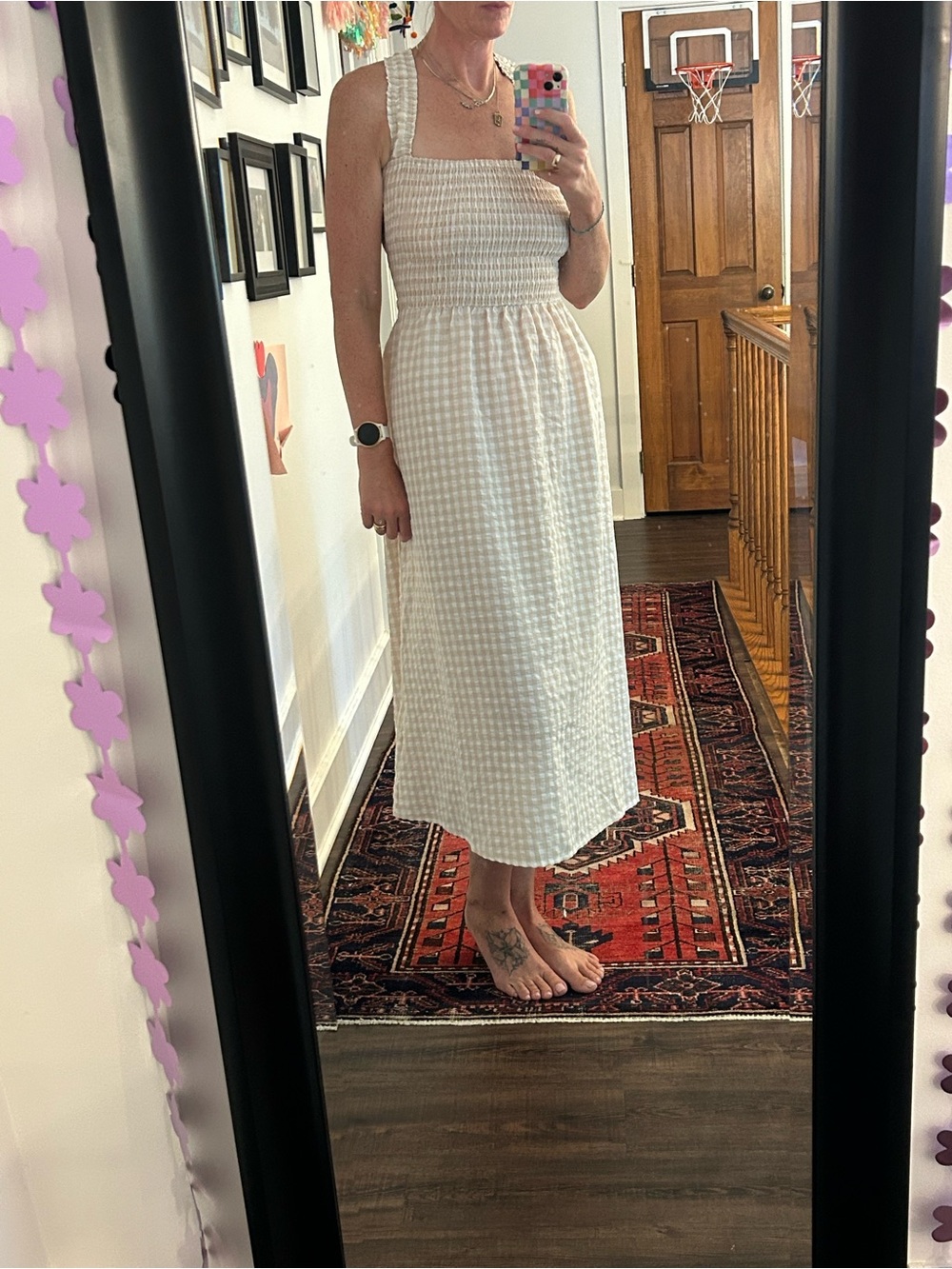 NWT Cream Gingham Smocked Maxi Sundress - Picture 4 of 5